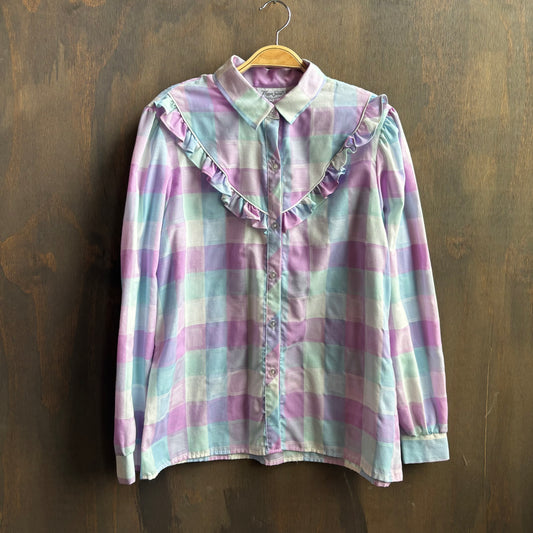Vintage Pastel Ruffled Button Up