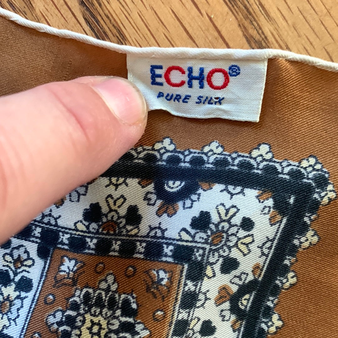Vintage Echo brown, black & cream silk scarf