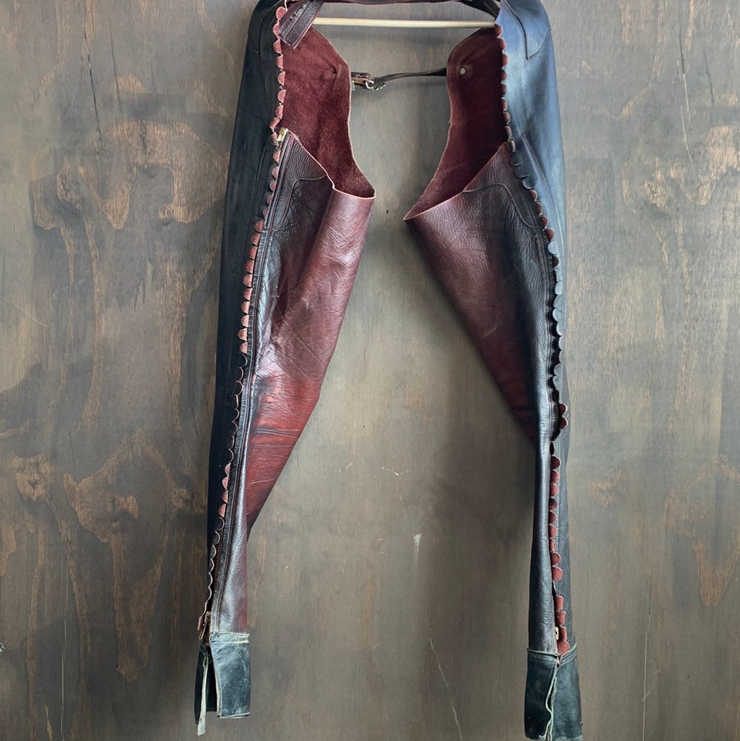 Vintage Leather Chaps with Scalloped Edge
