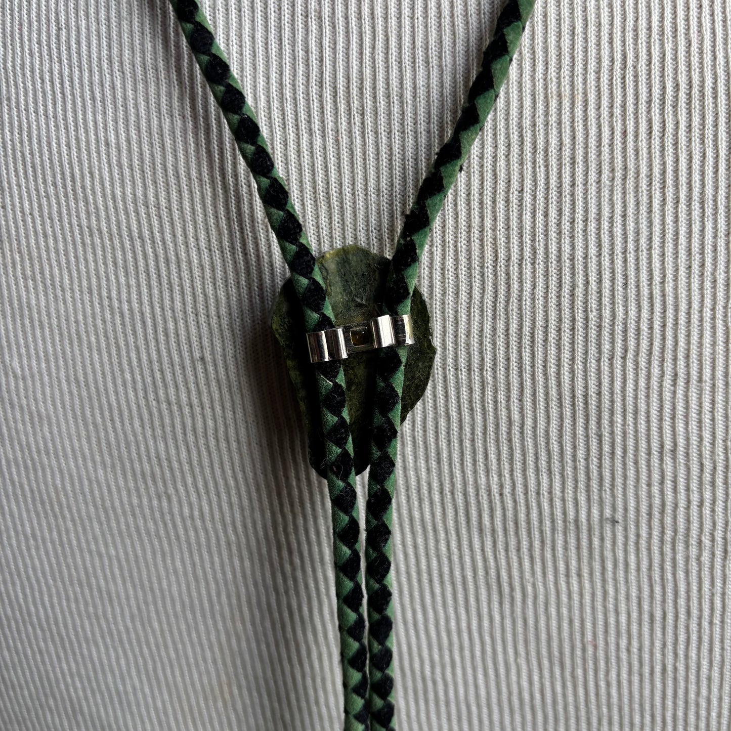 Green Stone Bolo on Two-Tone Tie