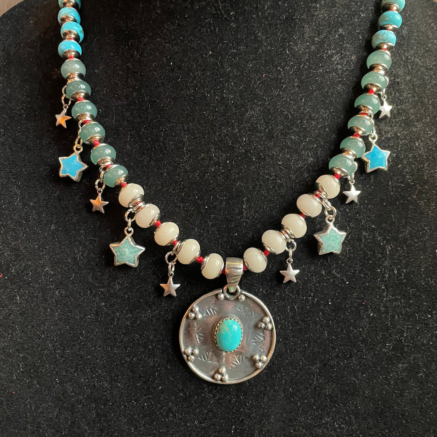 Ostrich moon turquoise charm necklace