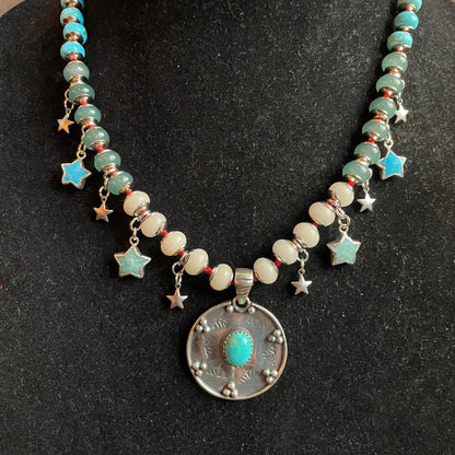 Ostrich moon turquoise charm necklace