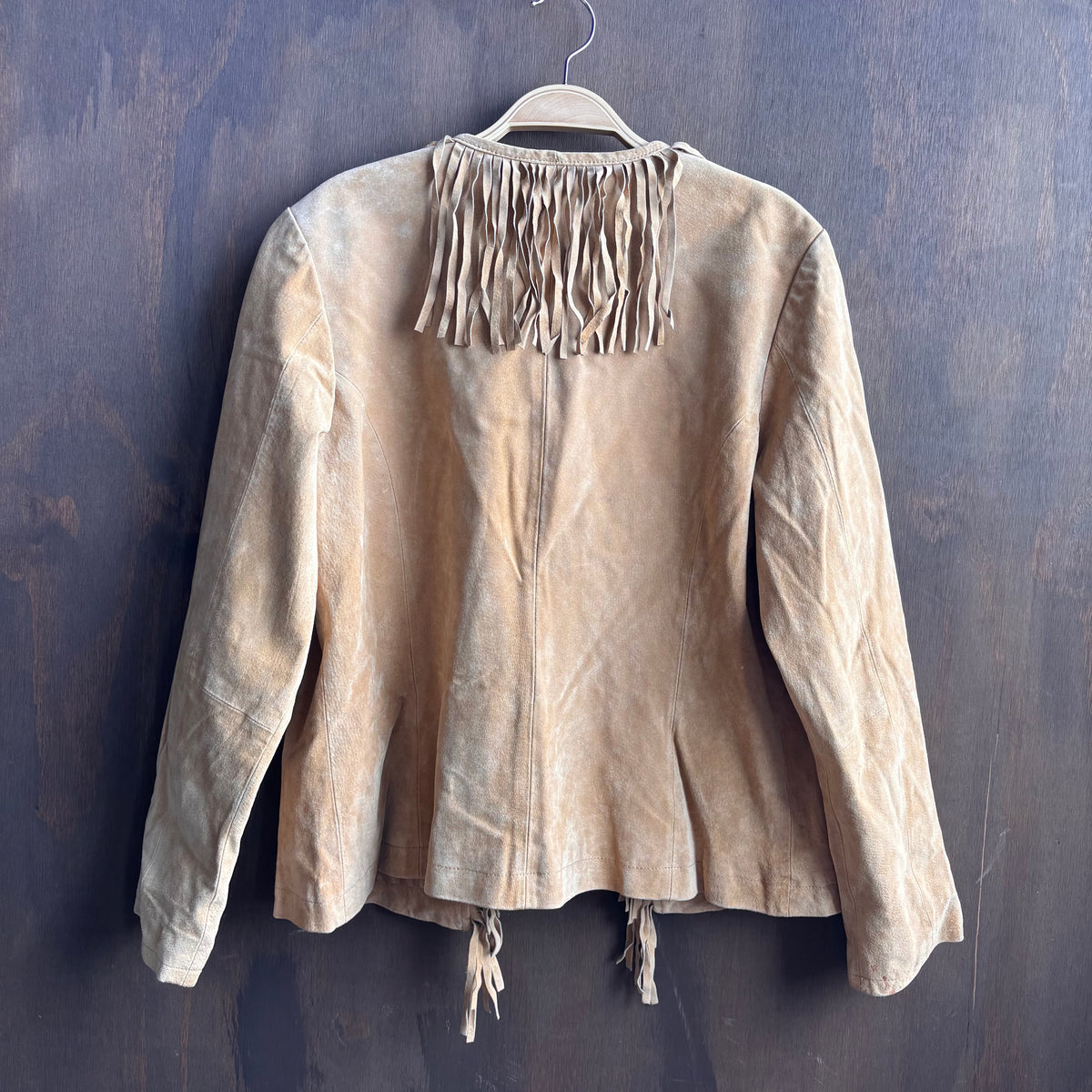 Beige Leather Fringed Jacket