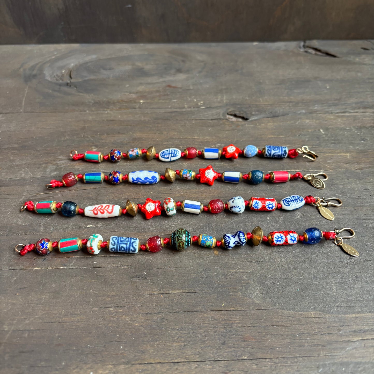 Ostrich Moon Blue and Red Beaded Bracelet