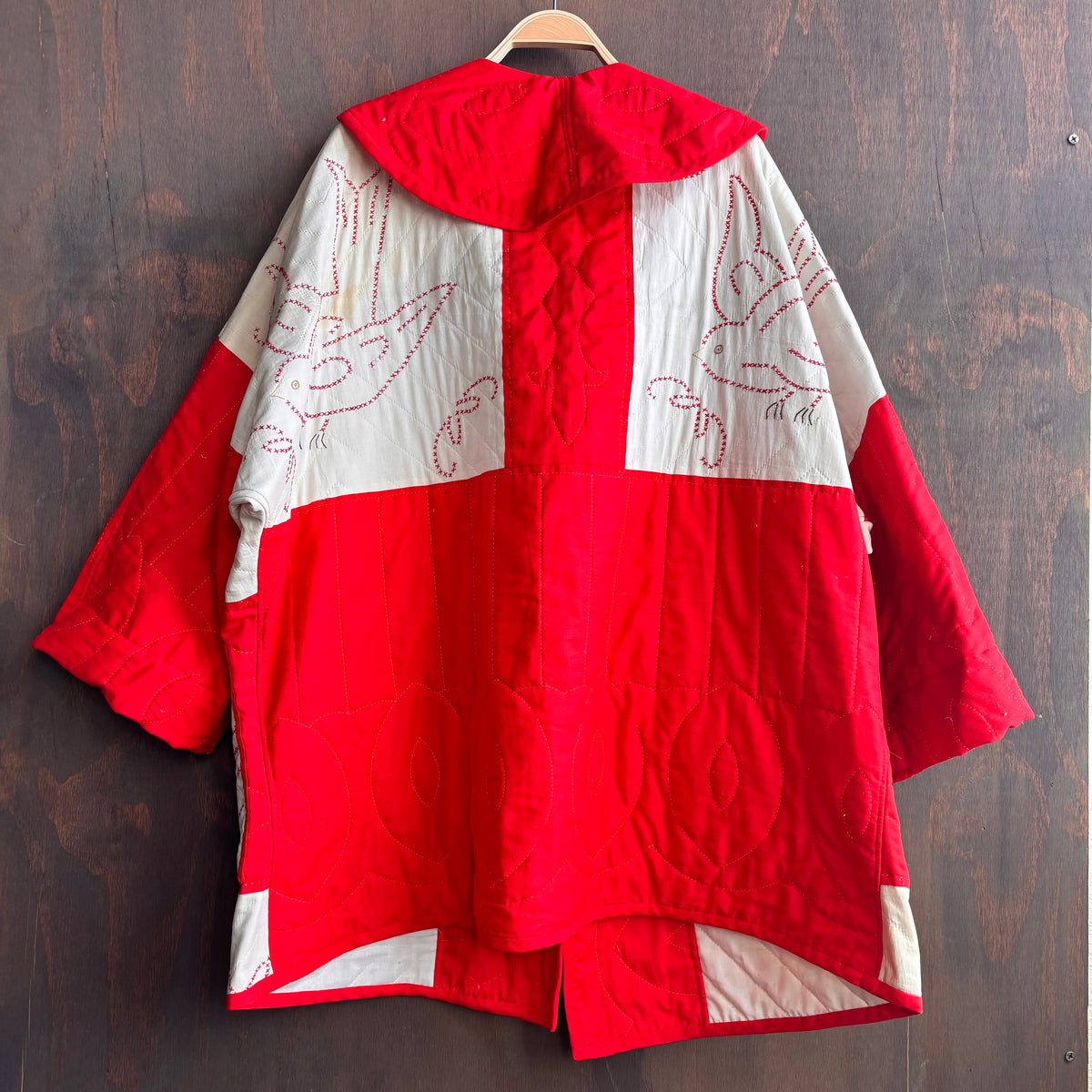 Vintage Red Bird Quilt Cocoon Jacket
