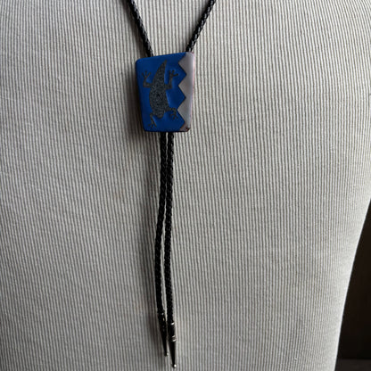 Enamel Lizard Bolo on Black Leather Tie