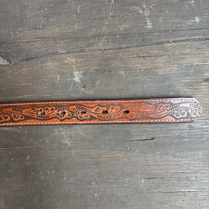 Kids Nocona Tooled Leather Belt with Bull Rider Buckle