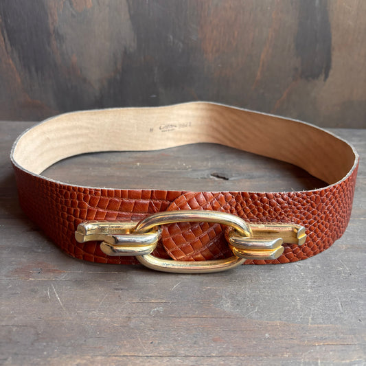 Wide Tan Leather Belt with Hook Buckle