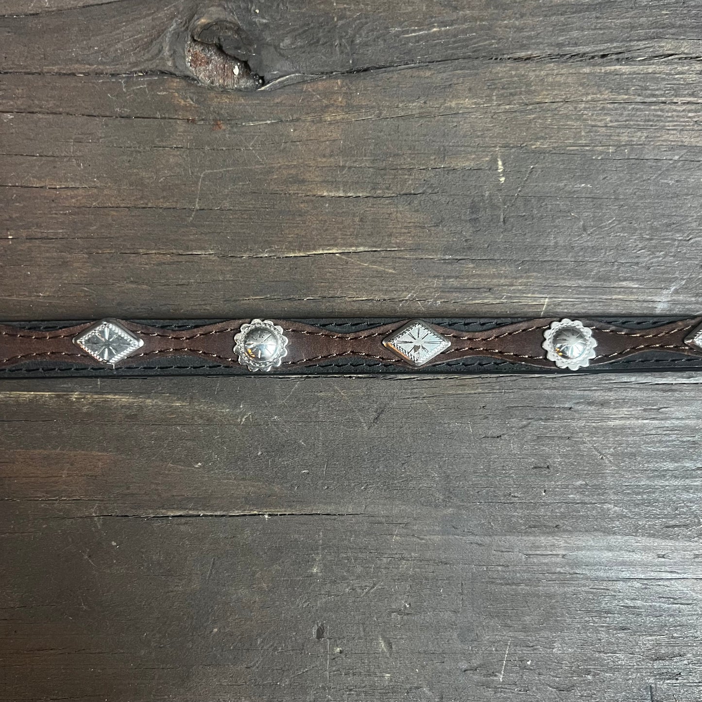Black Leather Hat Band with Silver Studs