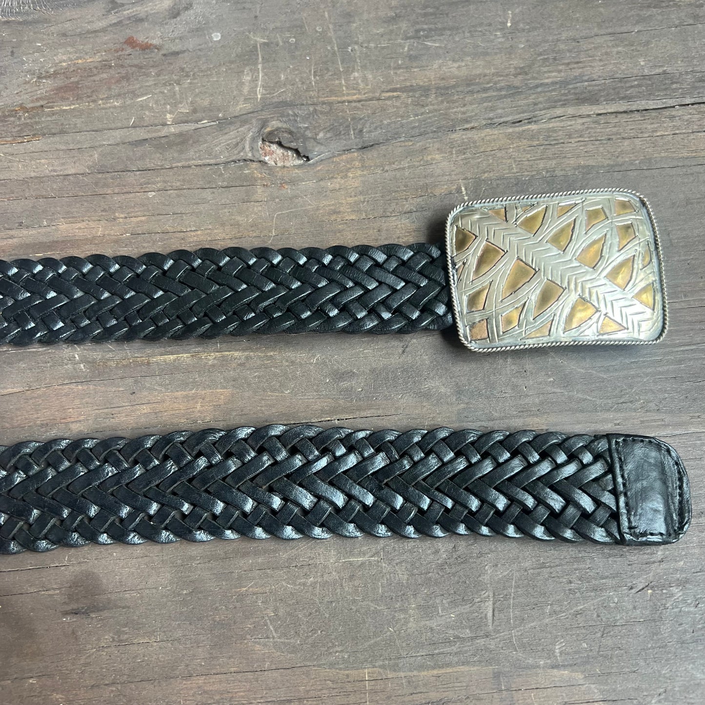 Braided Leather Belt with Silver Buckle