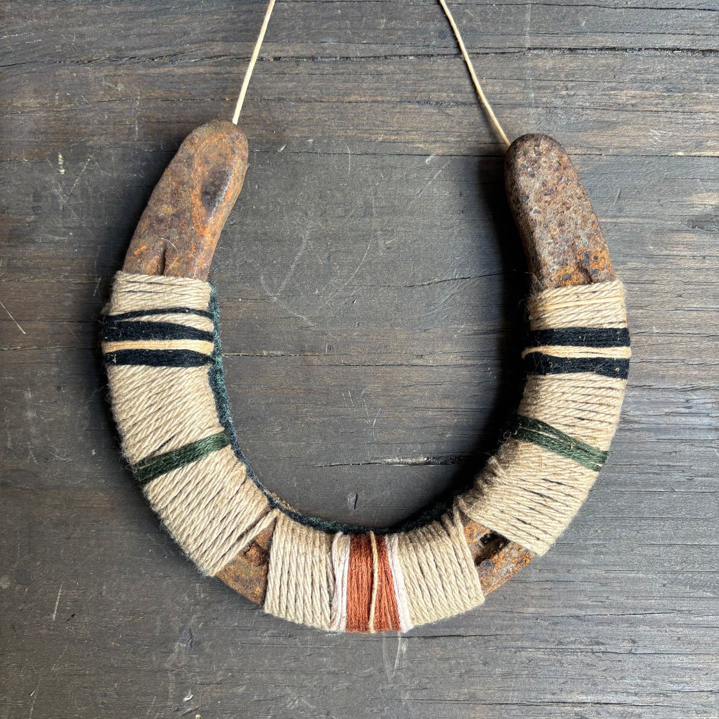 Beige Thread Wrapped Hanging Horseshoe