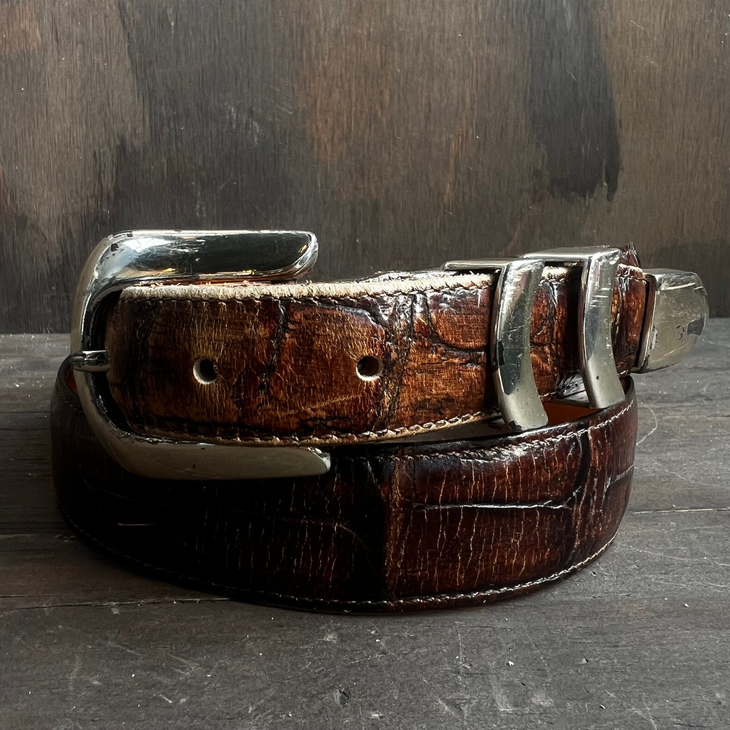 Dark Brown Embossed Leather Belt