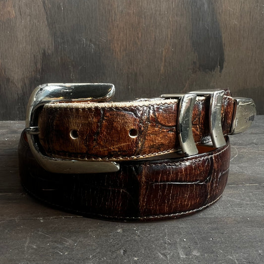 Dark Brown Embossed Leather Belt