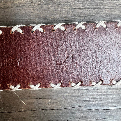 Leather Belt with White Stitched Border