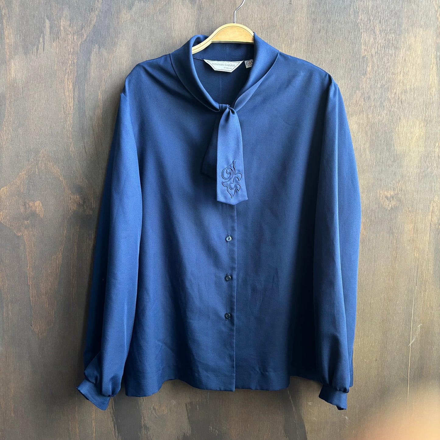 Vintage Navy Blue Blouse with Tie
