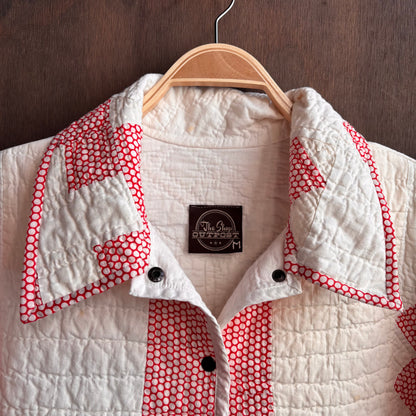 Vintage White and Red Dot Quilt Cropped Jacket