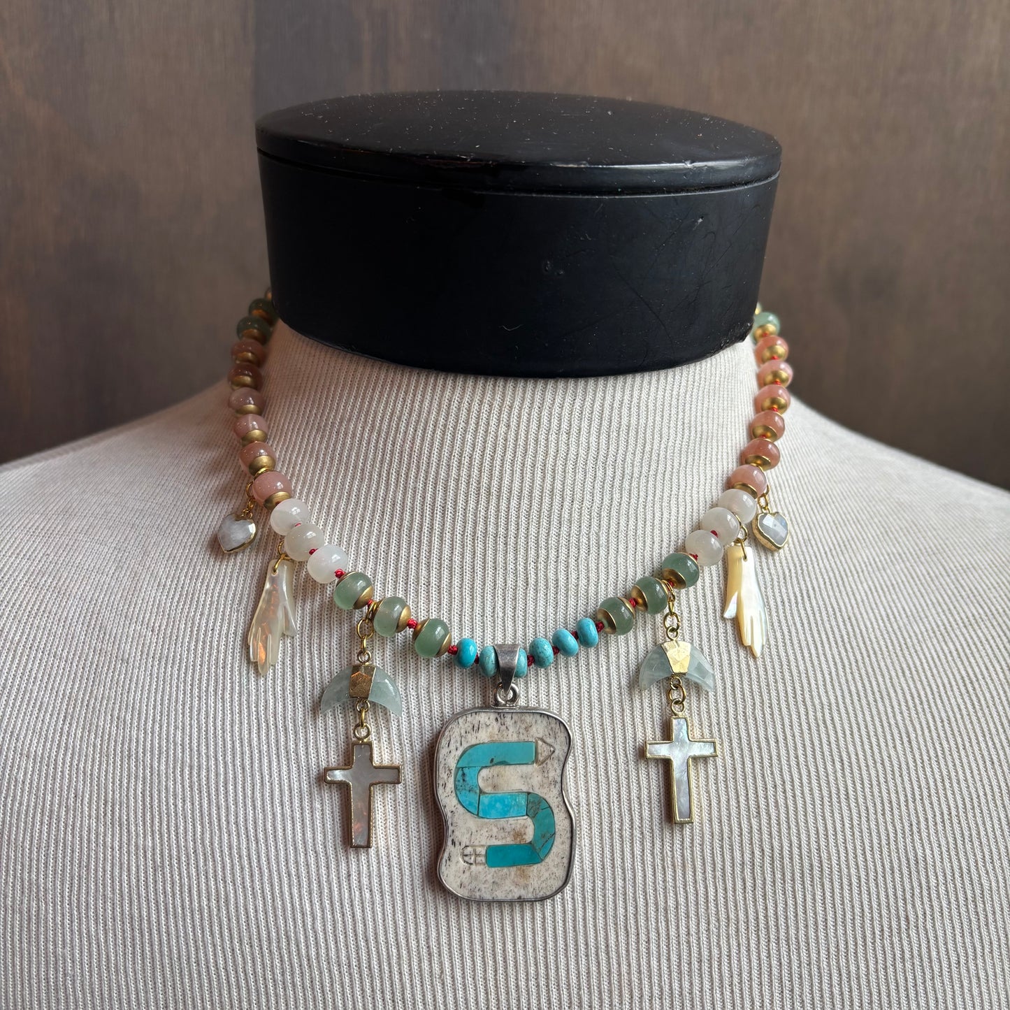 Ostrich Moon Snake Pendant Necklace