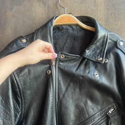 Black Leather Jacket with Silver Buttons and Buckle