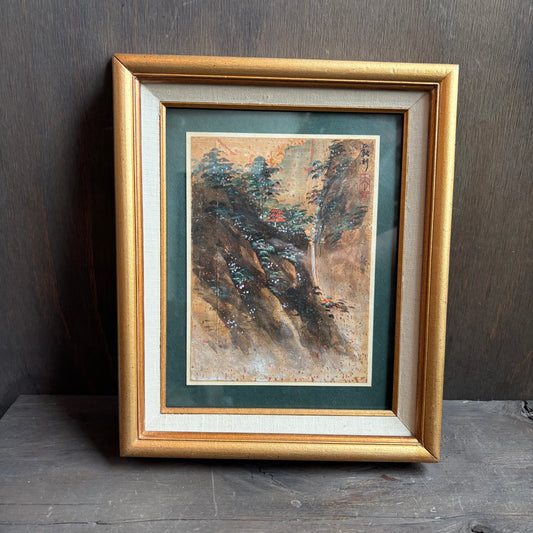 Chinese Landscape on Cork in Gold Frame