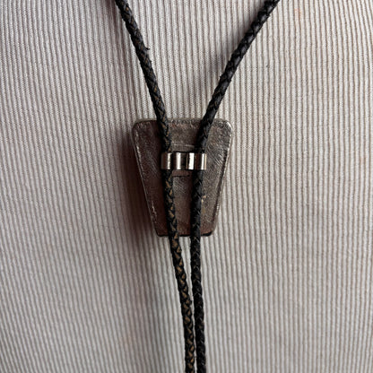 Pink Stone Chip Bolo on Black Leather Tie