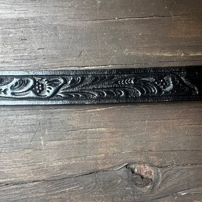Vintage Chambers Black Tooled Leather Kids Western Belt