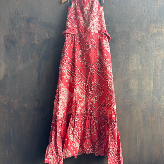Vintage Red Paisley Halter Dress