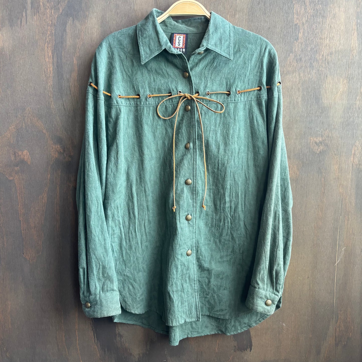 Green Button Up with Suede Cord
