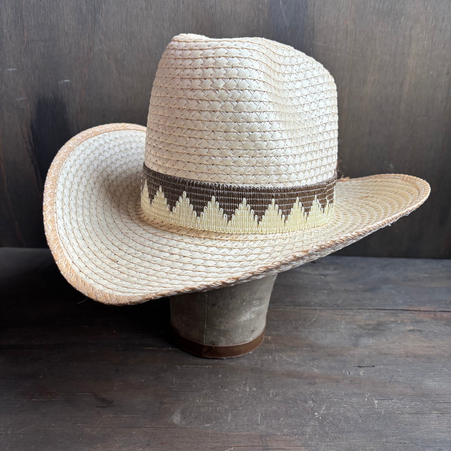Vintage Straw Hat with Wide Woven Band