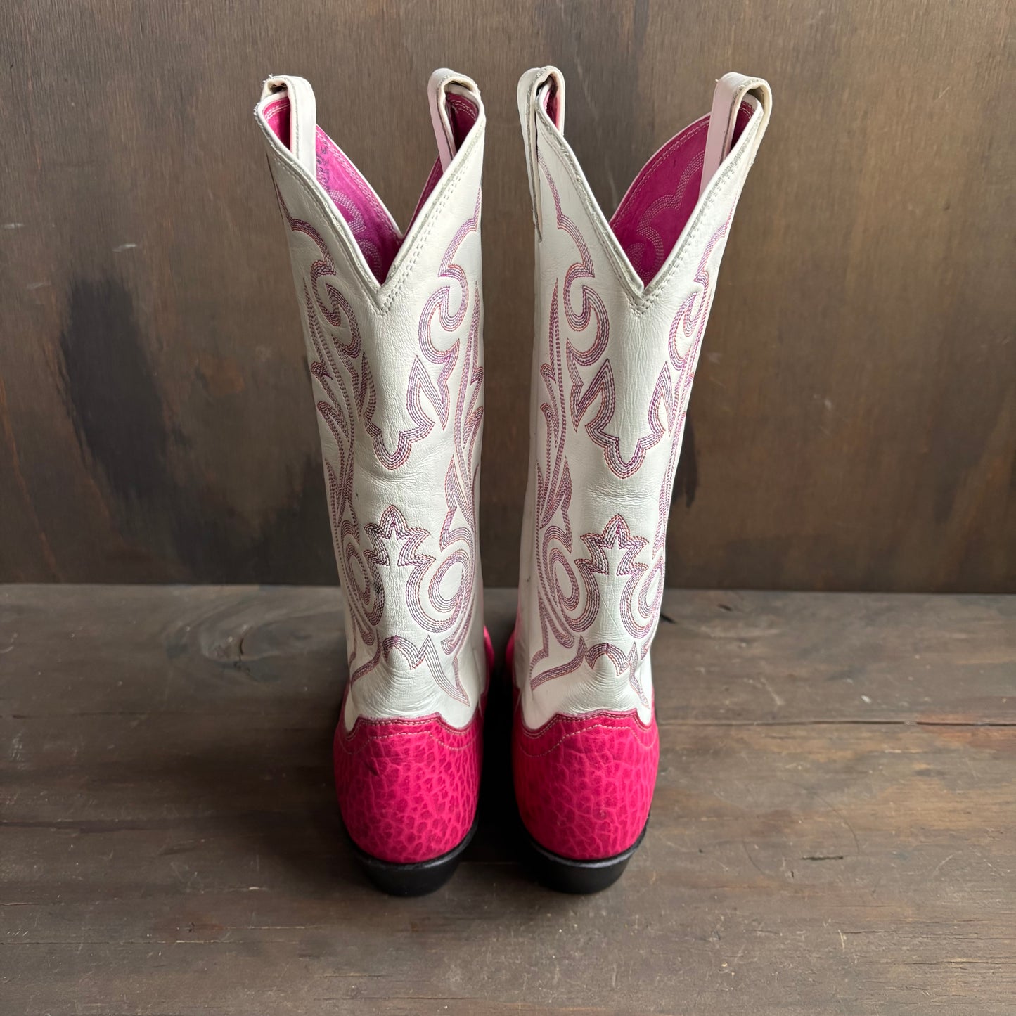 Justin Pink and White Leather Boots