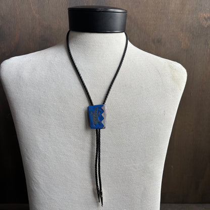 Enamel Lizard Bolo on Black Leather Tie