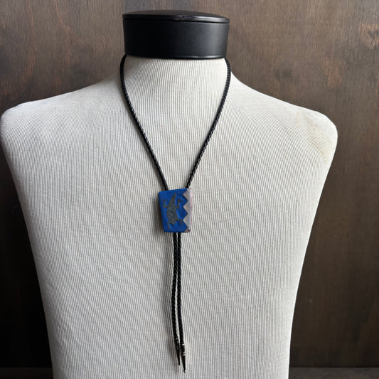 Enamel Lizard Bolo on Black Leather Tie