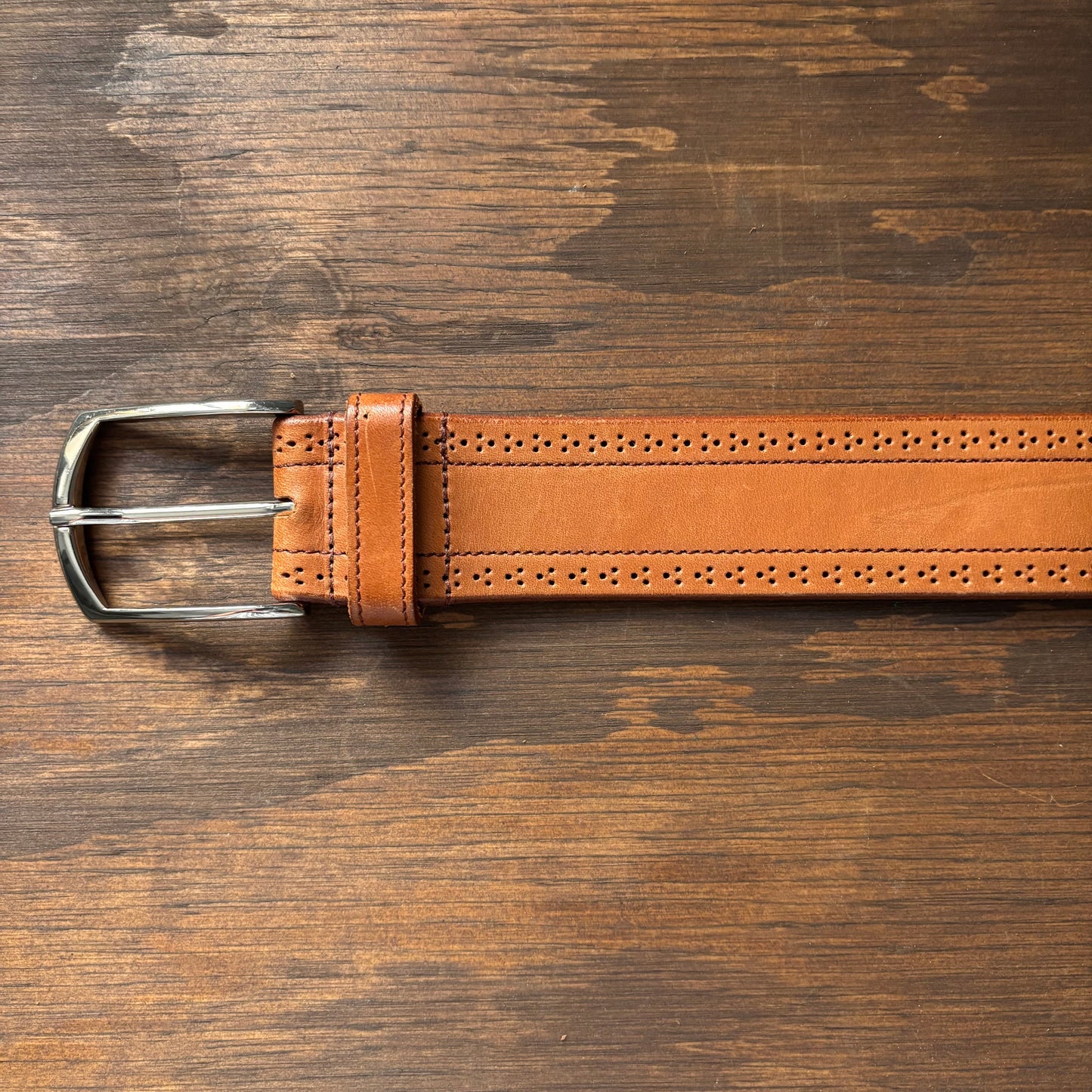 Tan Leather Belt with Perforations