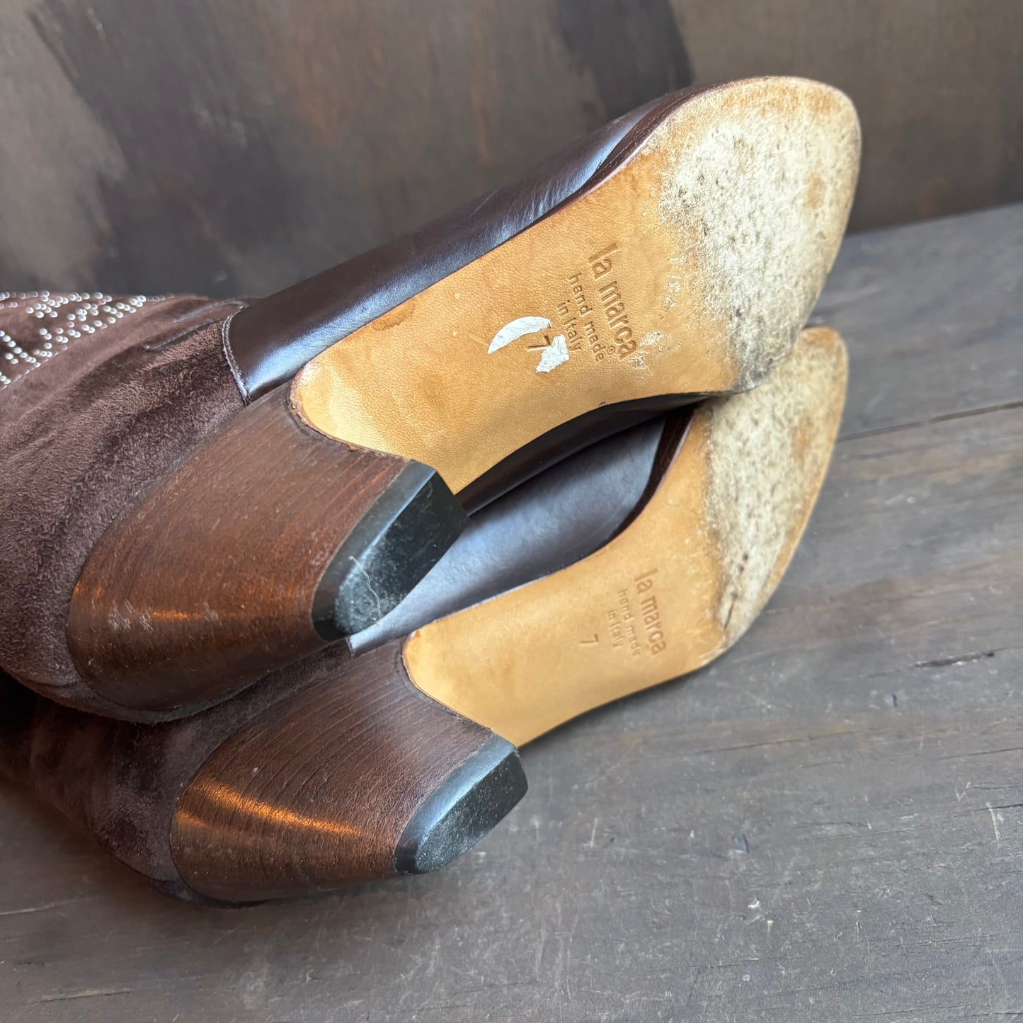 La Marca Brown Suede Studded Boots