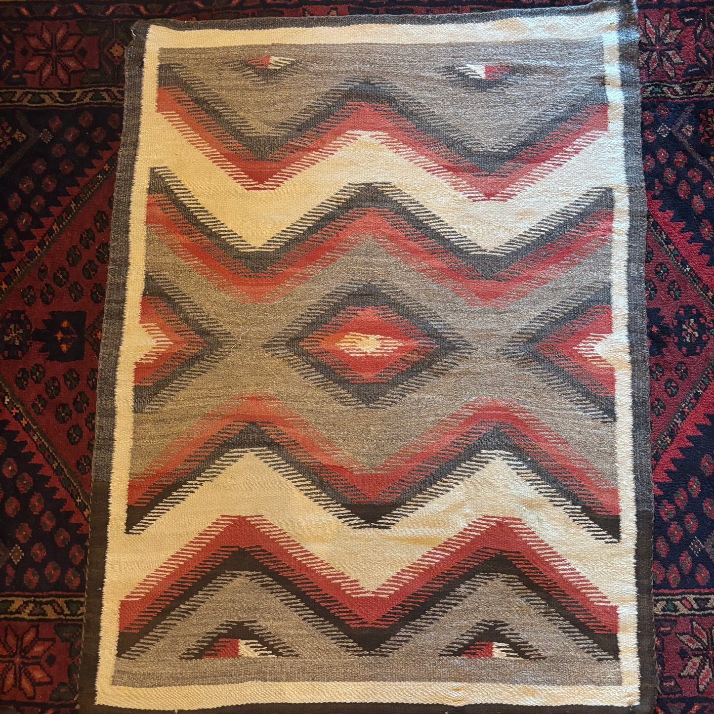 Coral and Brown Woven Rug