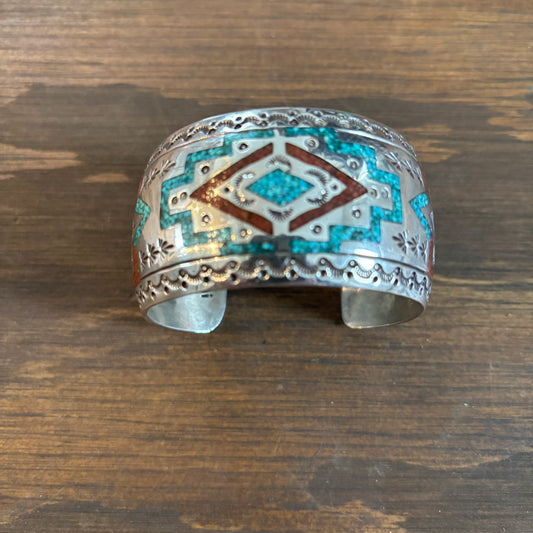 Sterling Turquoise Chip Cuff Bracelet