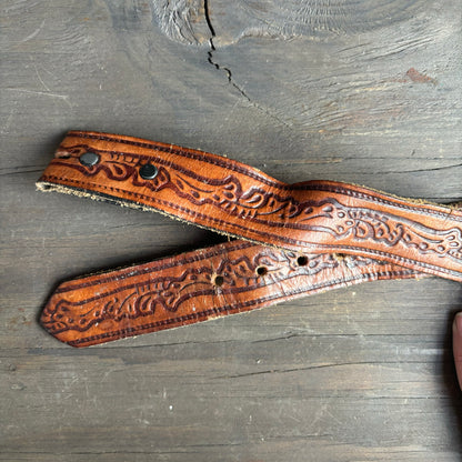 Worn Tooled Leather Belt