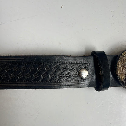 Black Leather Belt with Snakeskin Buckle in
