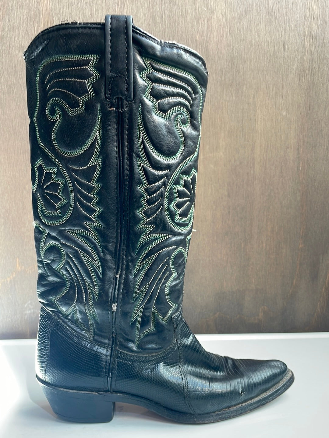 Vintage Acme Black Boots with green