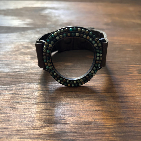 Vintage Green Stone and Leather Bracelet