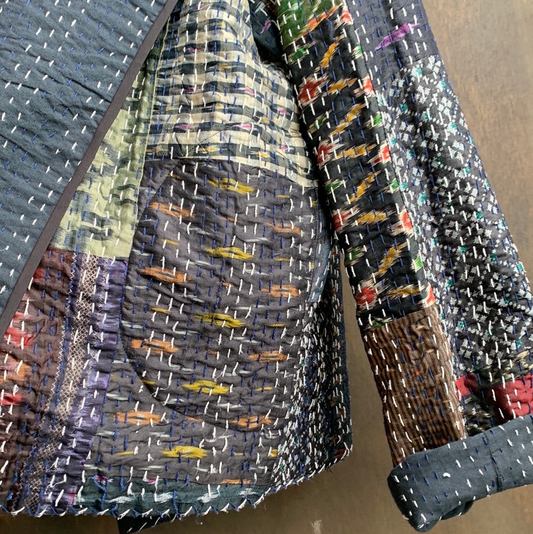Vintage Quilt Coat with Multi-colored Stitching