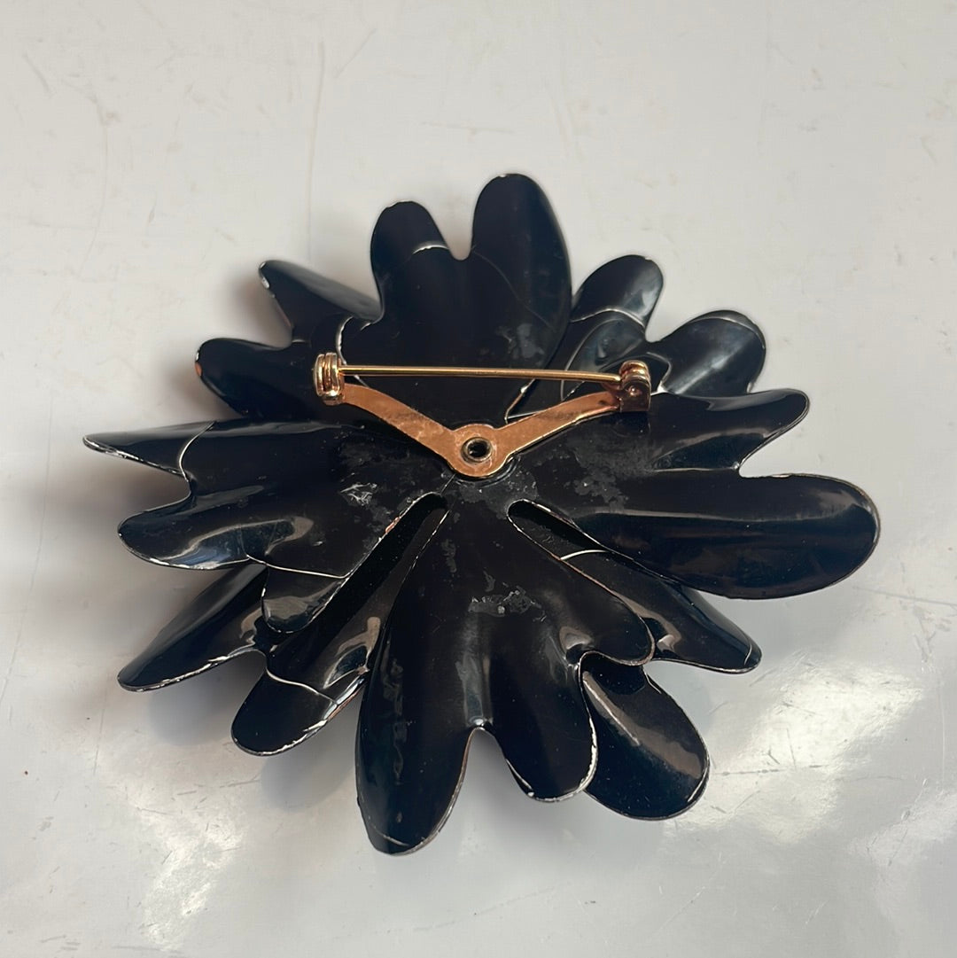 Black Enamel Flower Pin