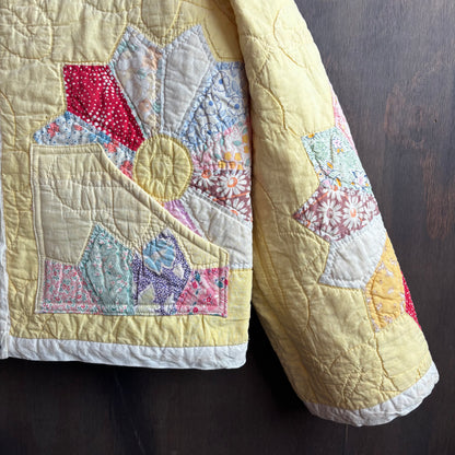Vintage Yellow Starburst Cropped Quilt Jacket
