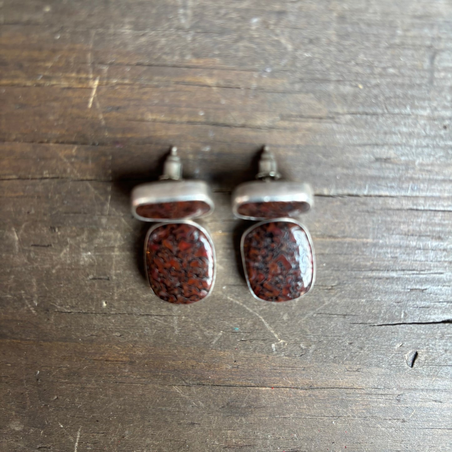 Dinosaur Bone Silver Earrings