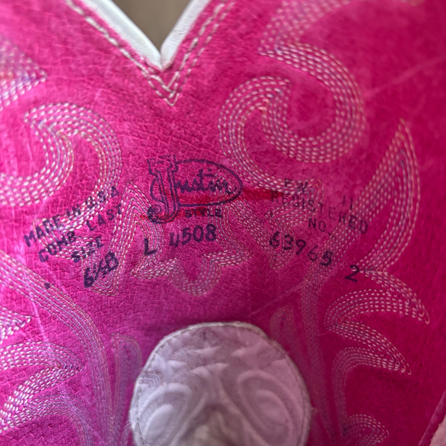 Justin Pink and White Leather Boots