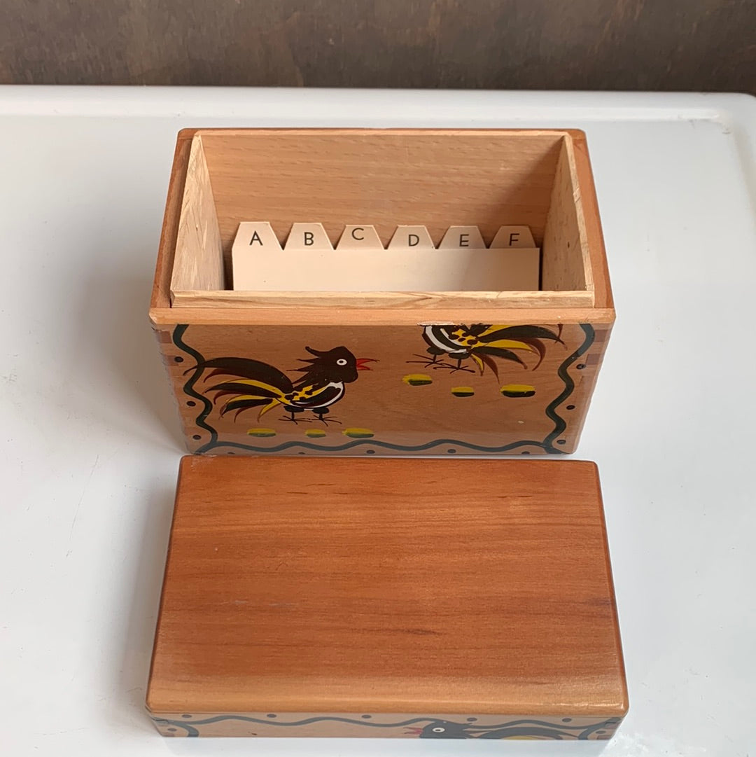 Wooden Recipe Box with Painted Birds