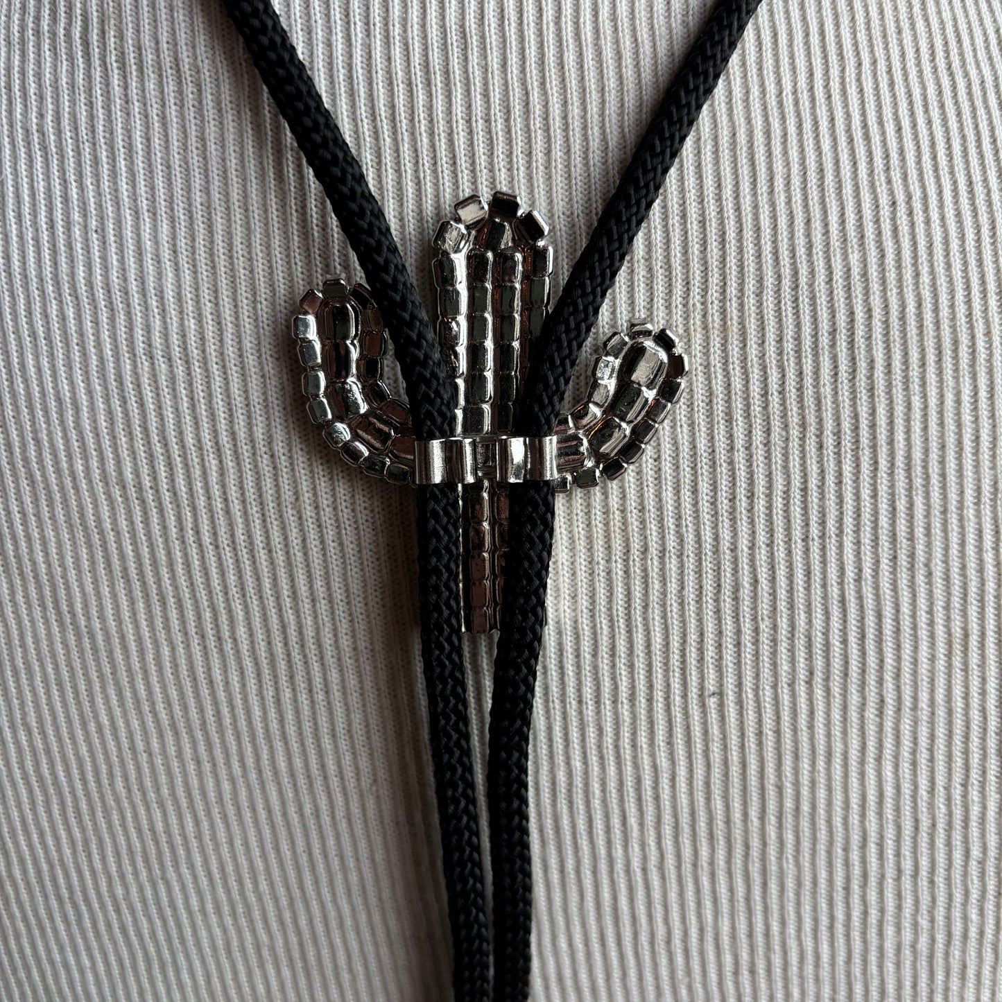 Rhinestone Cactus Bolo on Black Tie