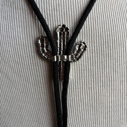 Rhinestone Cactus Bolo on Black Tie