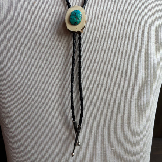 Wood and Stone Bolo on Black Tie