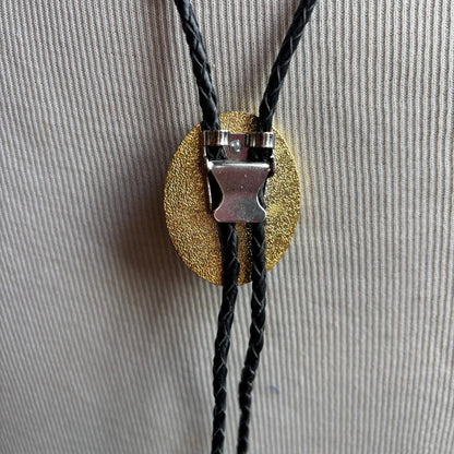 Green Oval Stone Bolo on Black Leather Tie