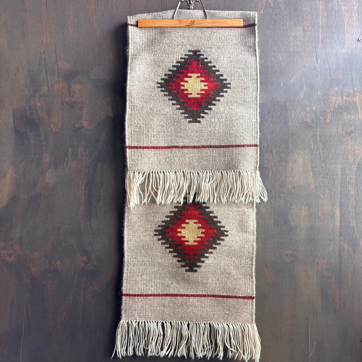 Vintage Beige Woven Geometric Table Runner
